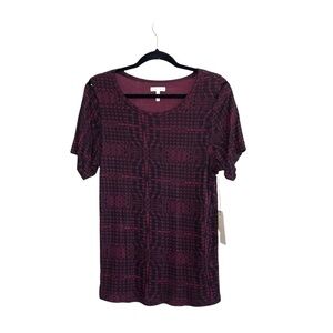 Leith NWT Dark Red & Black Printed Lattice Short Sleeve Top Medium Women’s